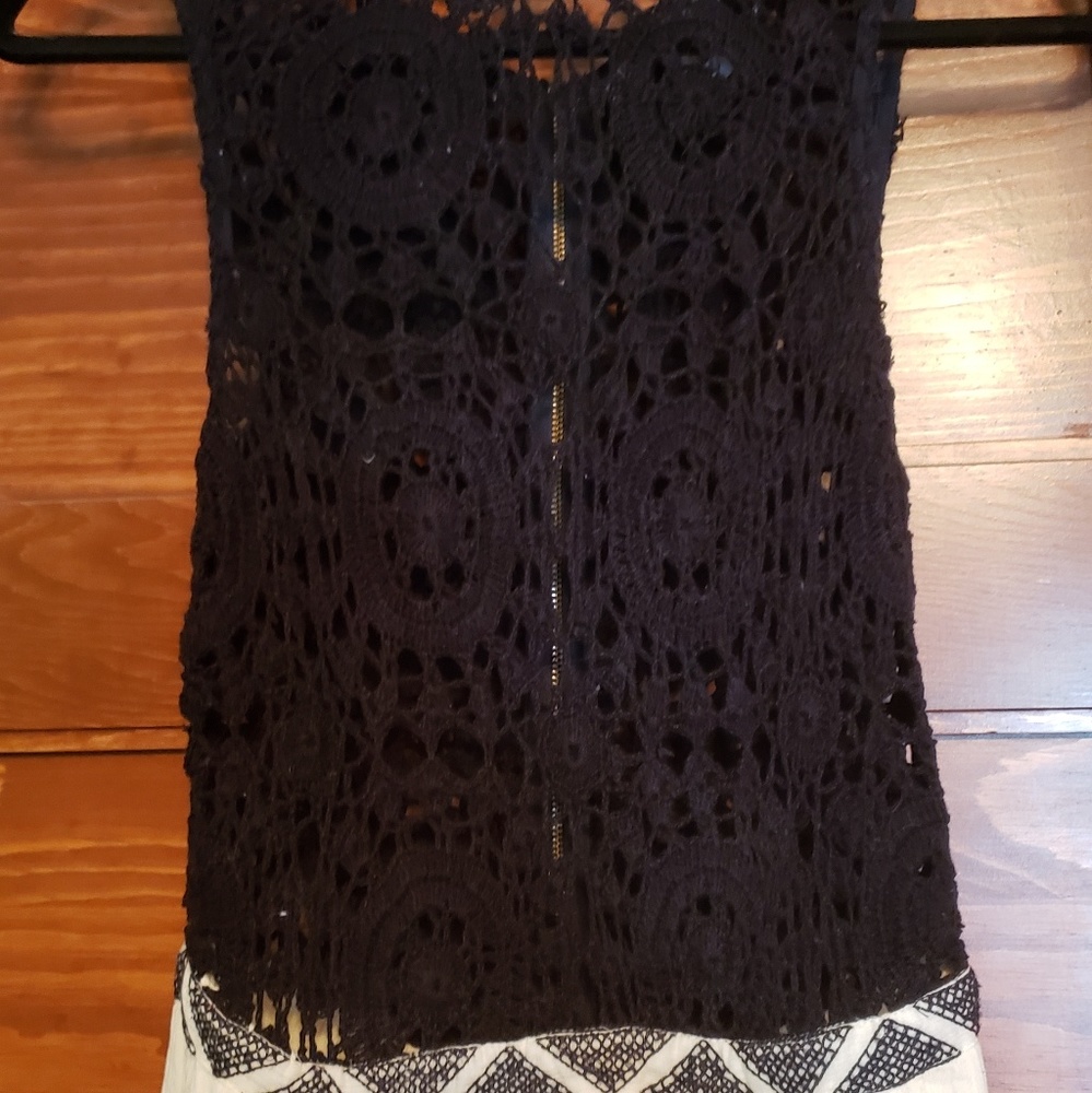 Amuse society sia crochet double slit maxi linen dress cream black lace - Picture 5 of 7
